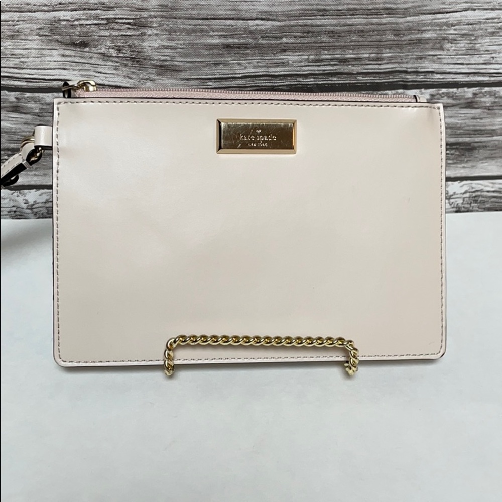 Kate Spade Small Cream Flat Wristlet w/Gold Logo